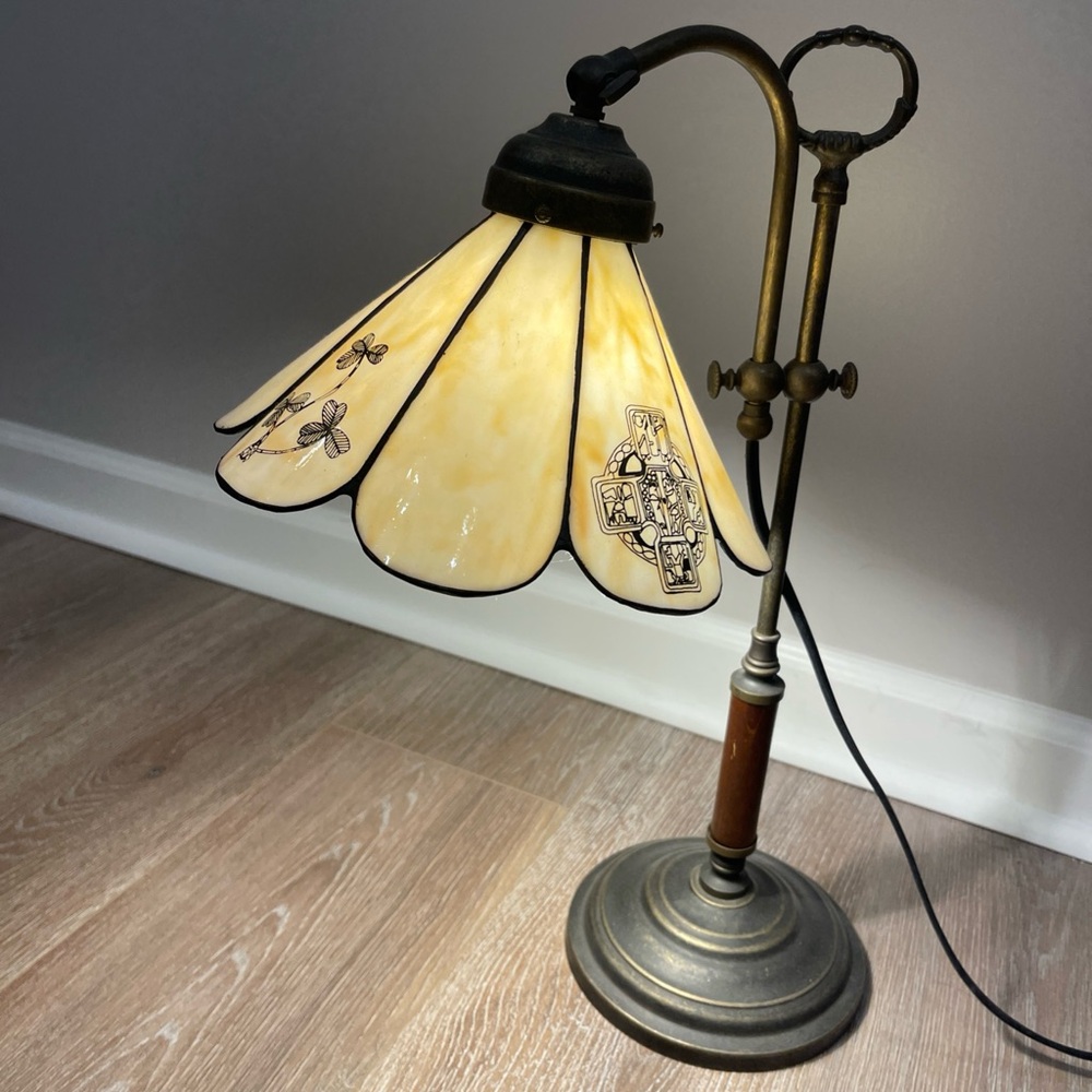 Vintage Irish Stained Glass Table Lamp